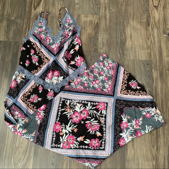 Free People NWT Black Floral Graphite Combo Maxi Slip Dress with Lace Detail - Picture 2 of 15